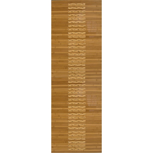 Yellow Bamboo High-Gloss Inlay Non-Skid Contemporary Area Rug Striped AMB0090 